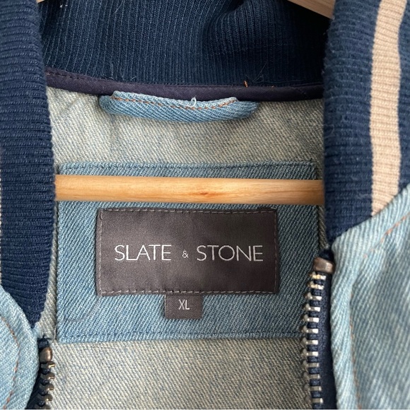 Slate and Stone Jacket Mens Extra Large Denim Bomber Varsity - Picture 4 of 7